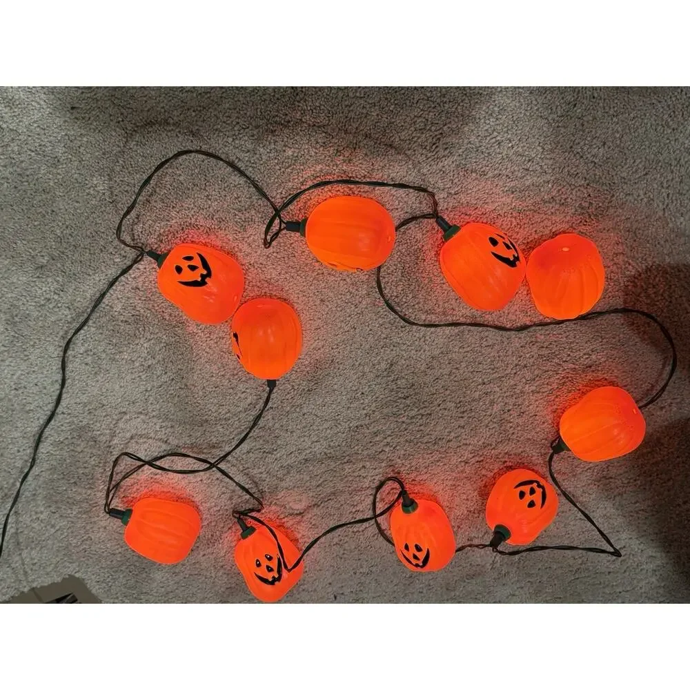 10 Halloween string lights Pumpkin JACK-O-LANTERN Blow Mold vintage Garland 10